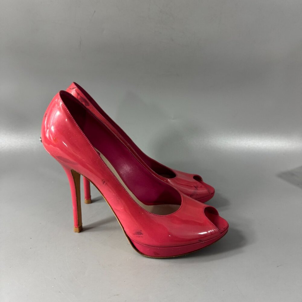 Dior Miss Dior Pink Coral Patent Leather Peep Toe Stiletto Heels Pumps size 38.5 - Picture 2 of 13